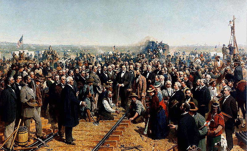 The Last Spike is Driven Home, completing the Transcontinental Railroad, Promontory, Utah, May 10th, 1869, by Thomas Hill, painted in 1881.